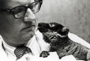 Professor John Buettner-Janusch came to Duke University with a collection of over 200 primates in 1966. Photo courtesy of Duke University Archives