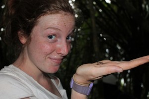 White-furred lemurs aren't the only attractions in Madagascar. Duke Engage student Faye Goodwin shows off the smallest chameleon in the world.
