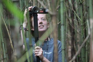 Duke student Faye Goodwin filming bamboo lemurs in Antanetiambo Nature Reserve, Madagascar.