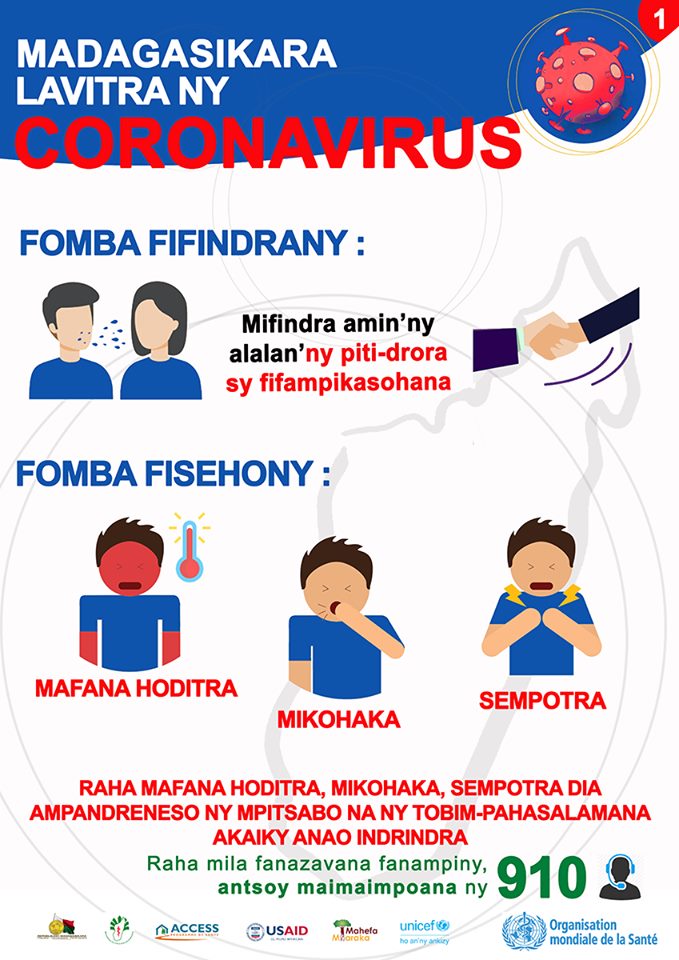 coronavirus prevention poster written in Malagasy